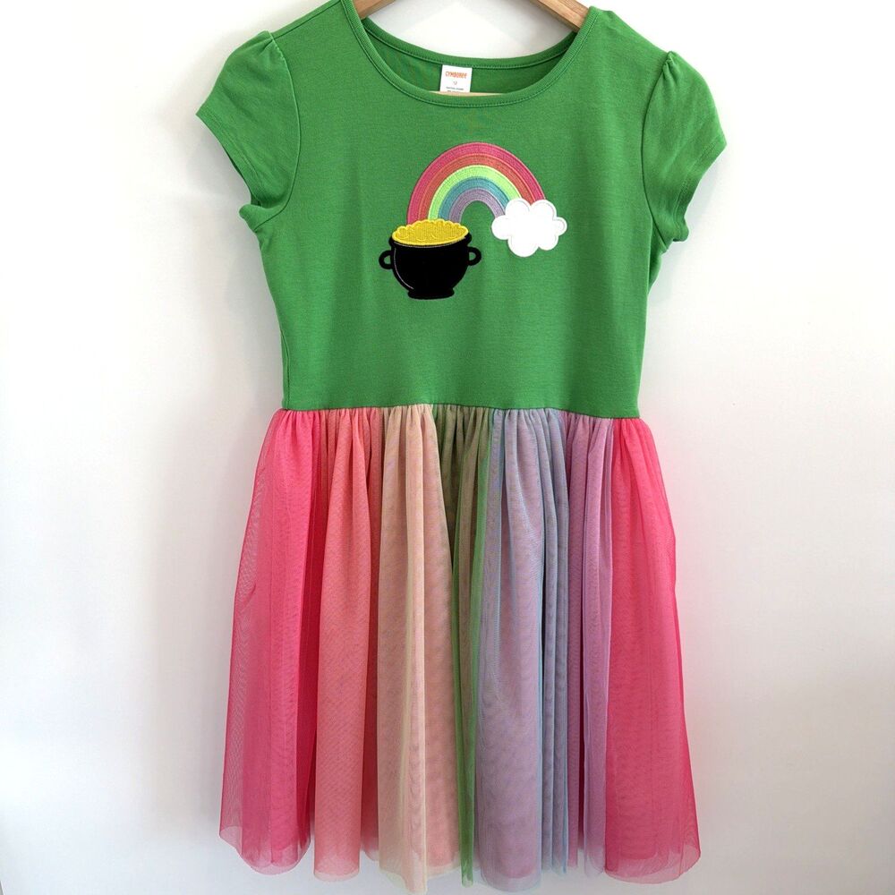 Gymboree Girls 12 Dress Green Saint St Patricks Day Rainbow Pot Gold Leprechaun - Picture 2 of 12